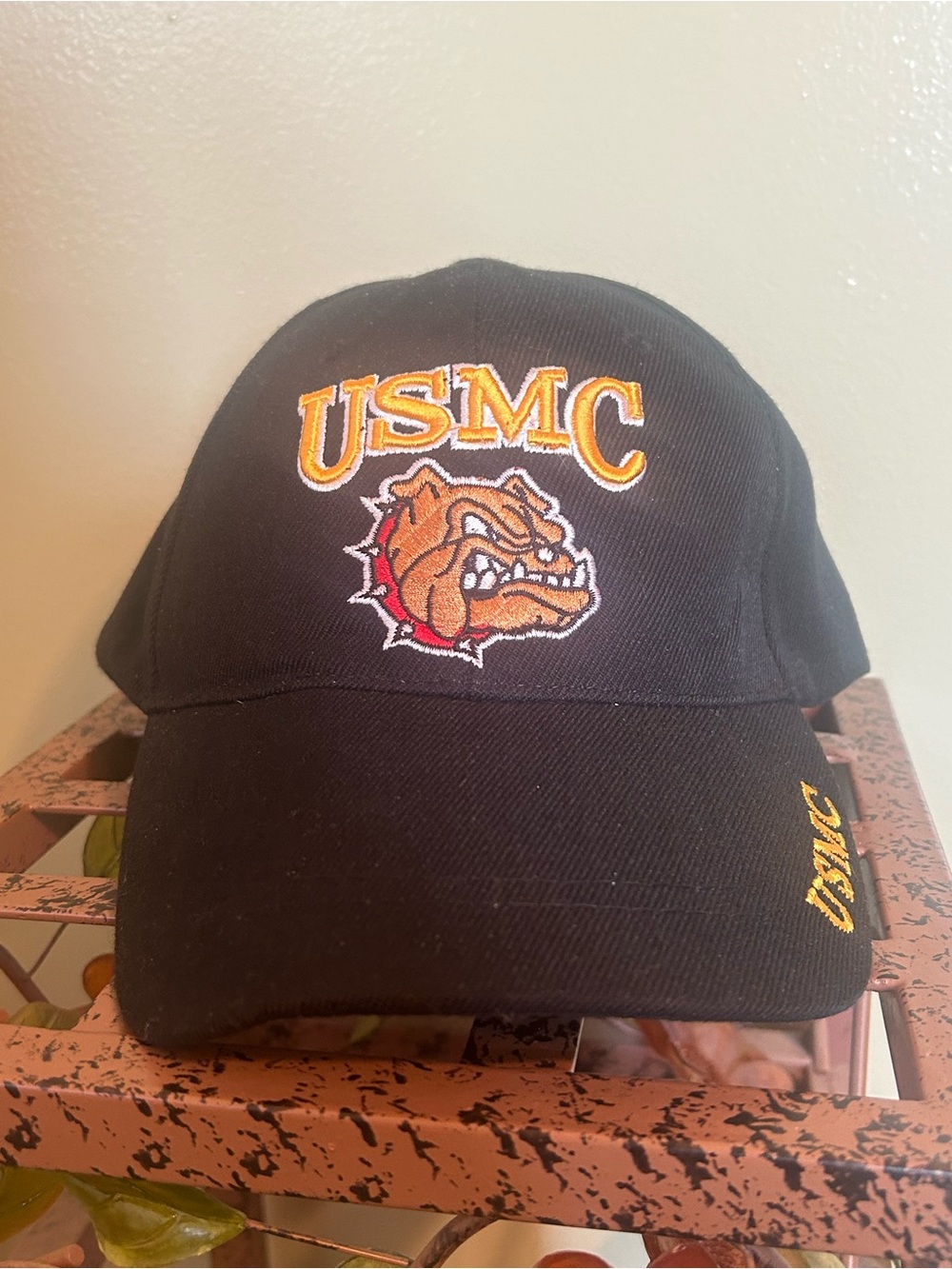 USMC Marine Corps Bulldog Hat Black 100% Cotton Adjustable Velcro Strapback Cap